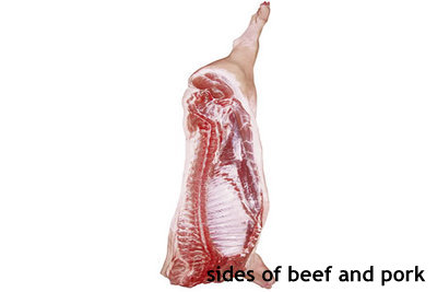 Sides of beef and pork